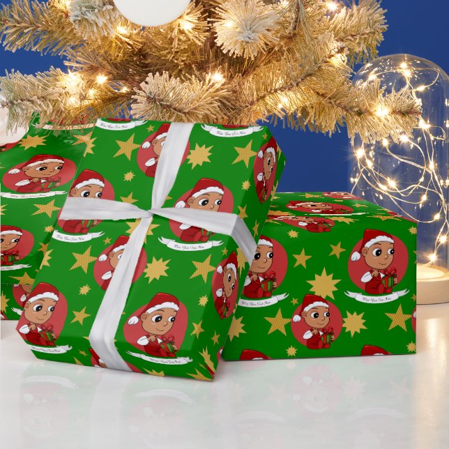 Cute Hispanic baby with a Christmas hat cartoon Wrapping Paper (Holidays)