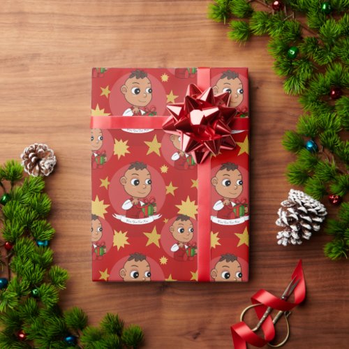 Cute Hispanic Christmas baby cartoon Wrapping Paper