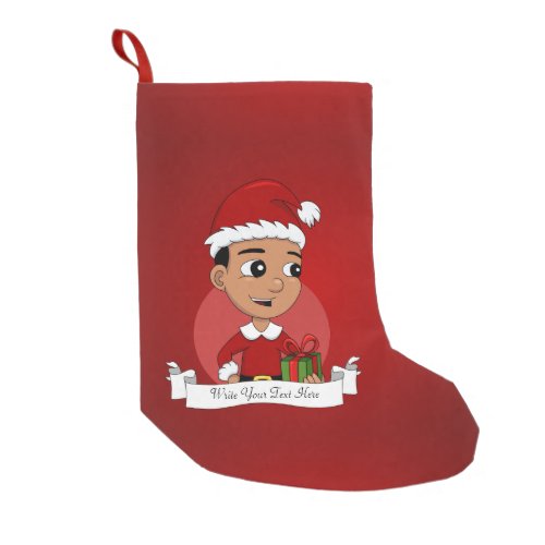 Cute Hispanic Christmas boy cartoon Small Christmas Stocking