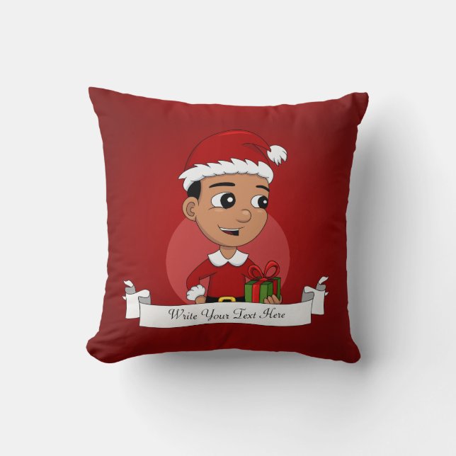 Cute Hispanic Christmas boy cartoon Throw Pillow (Front)