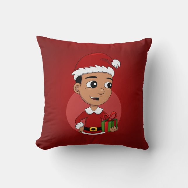 Cute Hispanic Christmas boy cartoon Throw Pillow (Front)