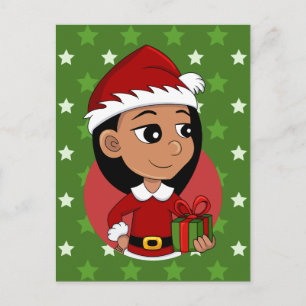 Cute Hispanic girl with long black hair Holiday Postcard