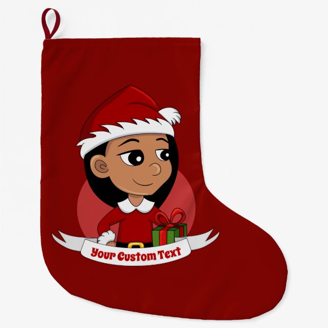 Cute Hispanic girl with long black hair  Large Christmas Stocking (Front)