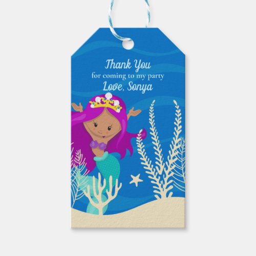 Cute Hispanic Mermaid Birthday Girl Custom Party Gift Tags