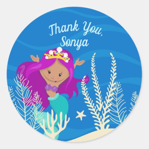 Cute Hispanic Mermaid Birthday Girl Ethnic Custom Classic Round Sticker
