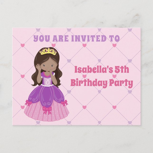 Cute Hispanic Princess Birthday Party Invitation Postcard (Front)