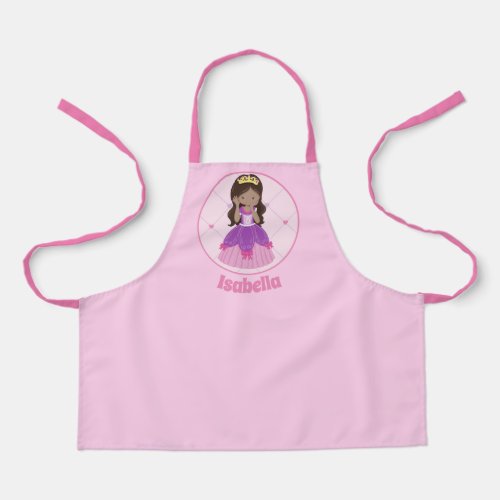 Cute Hispanic Princess Girl Pink Custom Kids Apron