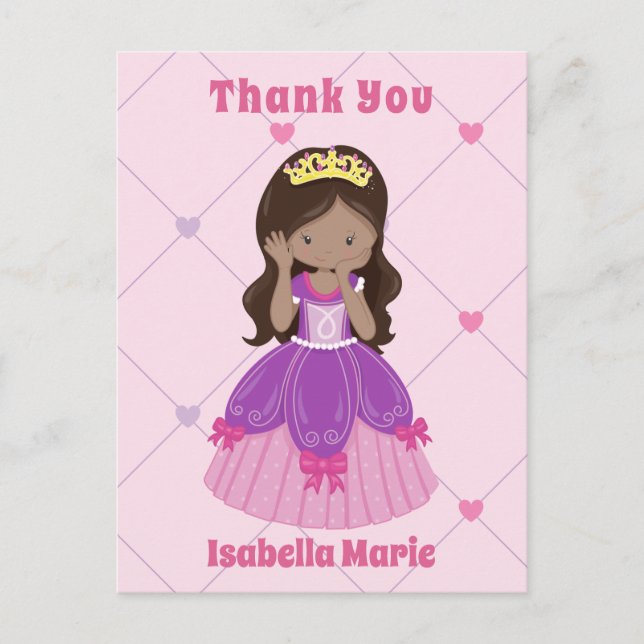 Cute Hispanic Princess Girl Pink Custom Thank You Postcard (Front)