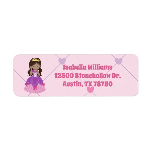 Cute Hispanic Princess Girl Pink Return Address Label