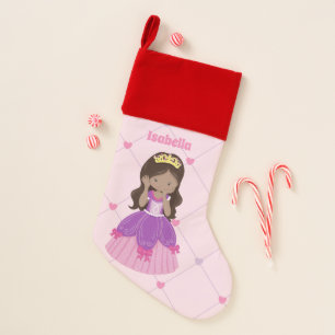 Cute Hispanic Princess Pink Custom Girls Name Christmas Stocking