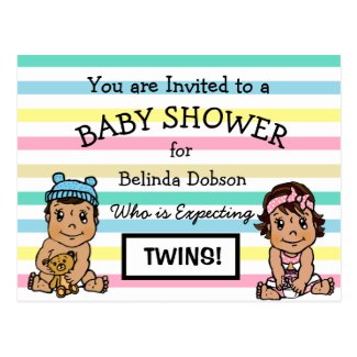 Cute Hispanic Twins Baby Shower Invitations 