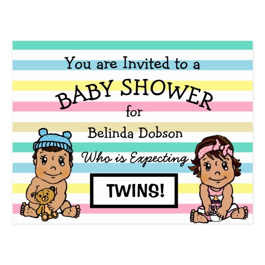 Cute Hispanic Twins Baby Shower Invitations
