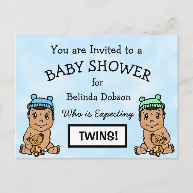 Cute HispanicTwins Baby Shower Invitations (Front)
