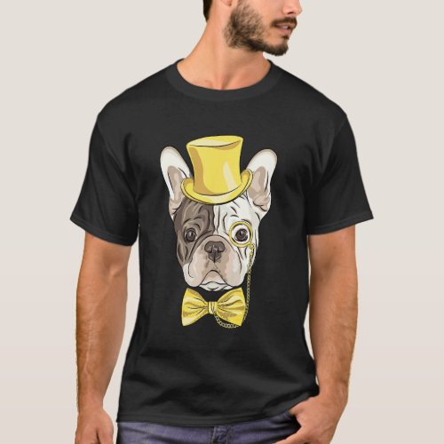 Cute Hispter French Bulldog Dog With Tat And Tie A T_Shirt