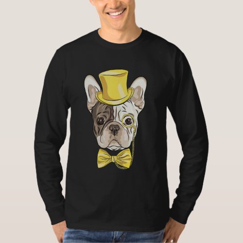 Cute Hispter French Bulldog Dog With Tat And Tie A T_Shirt