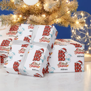 Cute Ho Ho Ho Merry Christmas Customizable Name Wrapping Paper