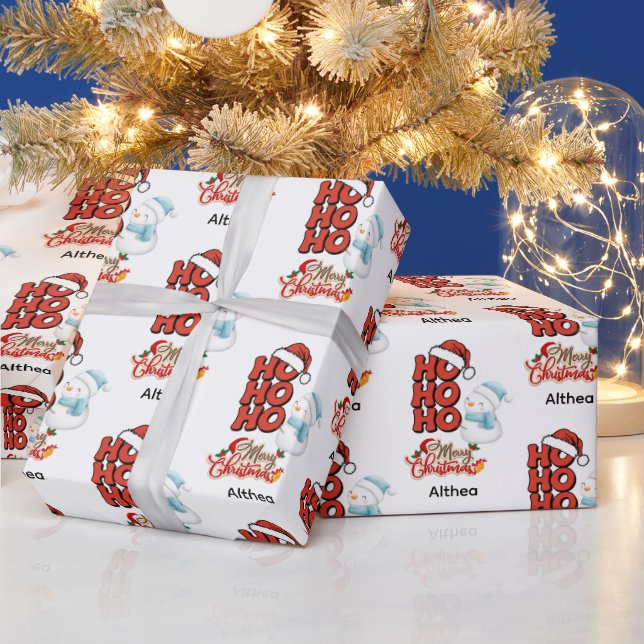 Cute Ho Ho Ho Merry Christmas Customizable Name  Wrapping Paper (Holidays)