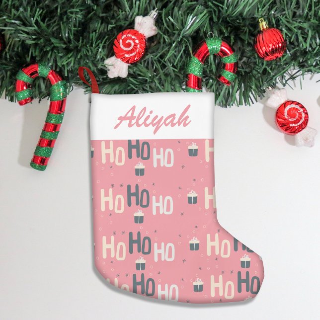 Cute Ho Ho Ho Pink Christmas Stocking (Add festive charm to your home with our stylish Christmas stockings, perfect for gifts & cozy decor!)