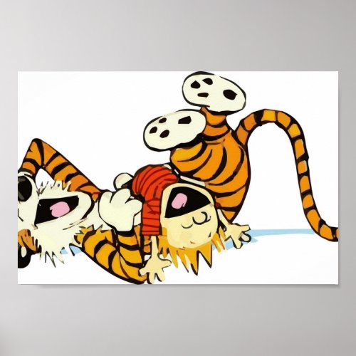 Cute Hobbes Laughing on the Ground Artwork Tshirts Poster