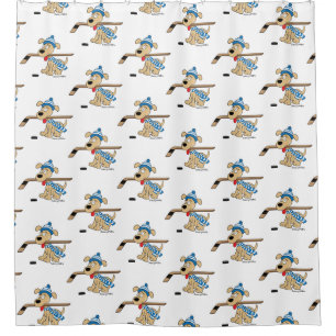 Cute Hockey Dog with Hockey Stick in Mouth Bath Shower Curtain