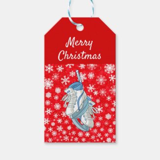 Cute hockey gift tag - Christmas red snow