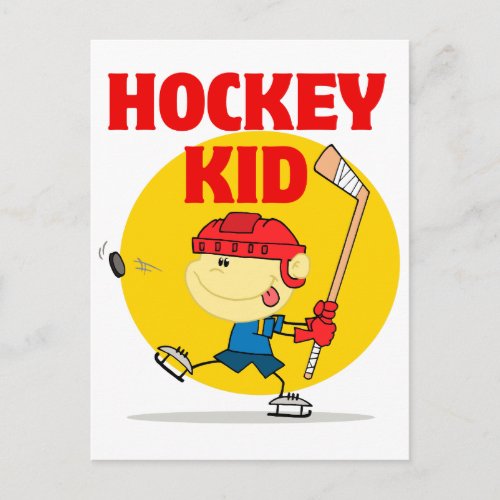 cute hockey kid cartoon character postcard