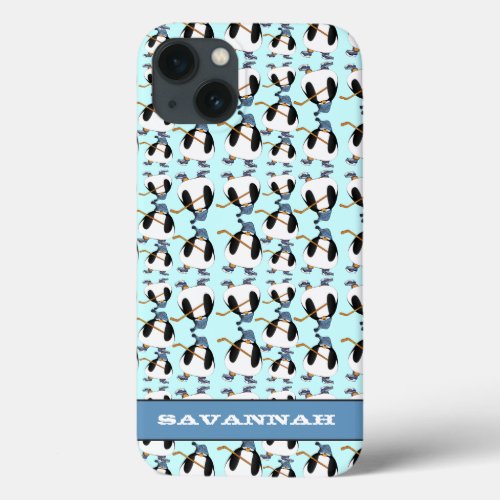Cute Hockey Penguin Pattern Choose Color iPhone 13 Case