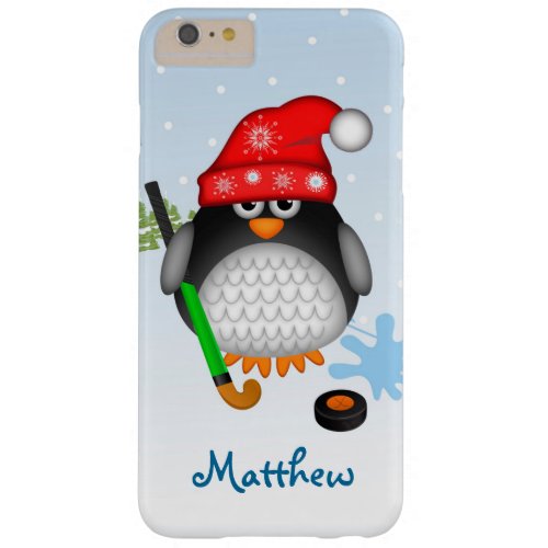 Cute Hockey penguin with hat and custom name Barely There iPhone 6 Plus Case