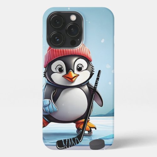 Cute Hockey Player Penguin Winter Holiday Cheer  iPhone 13 Pro Case