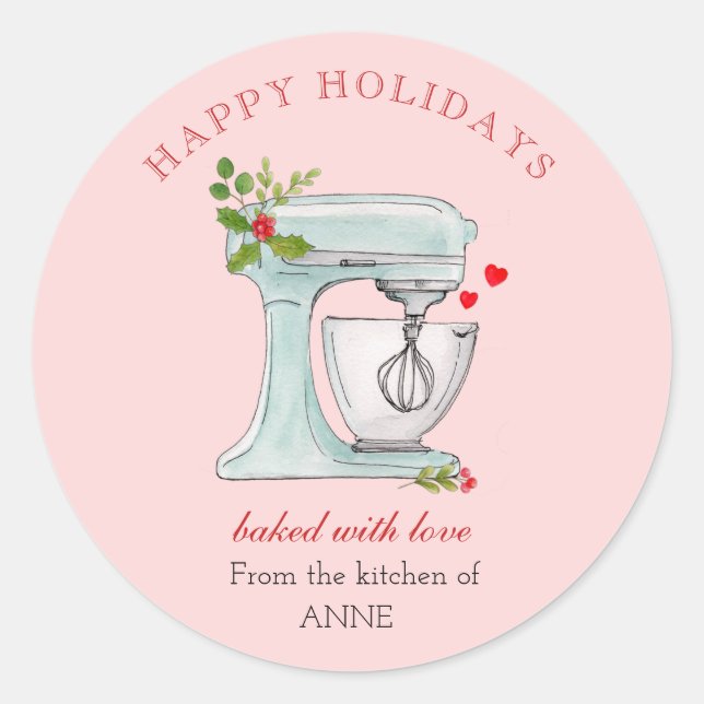 Cute Holiday bakers Mixer Classic Round Sticker (Front)