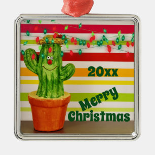 Cute Holiday Cactus Southwestern Merry Christmas Metal Ornament