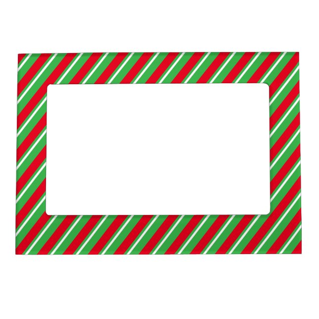 Cute Holiday Candy Cane Red White Green Stripes  Magnetic Frame (Front)