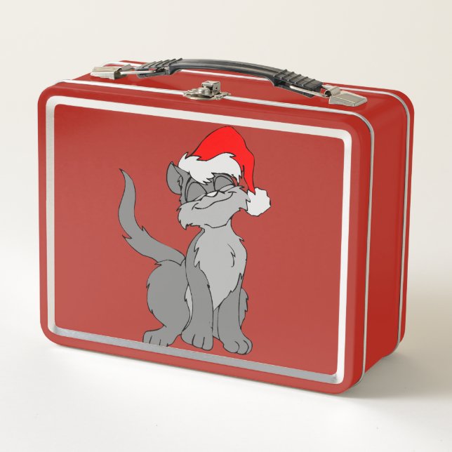 Cute Holiday Cat Metal Lunch Box (Front)