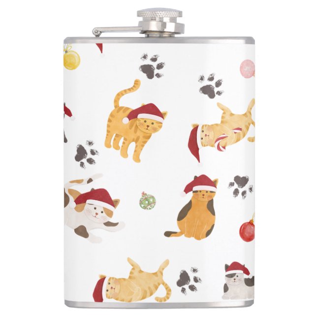 Cute Holiday Cat Pattern Flask (Front)