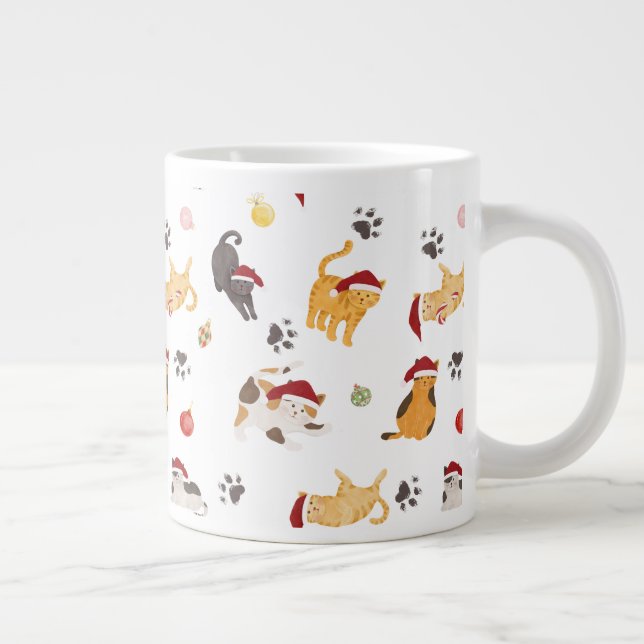 Cute Holiday Cat Pattern Giant Coffee Mug (Right)