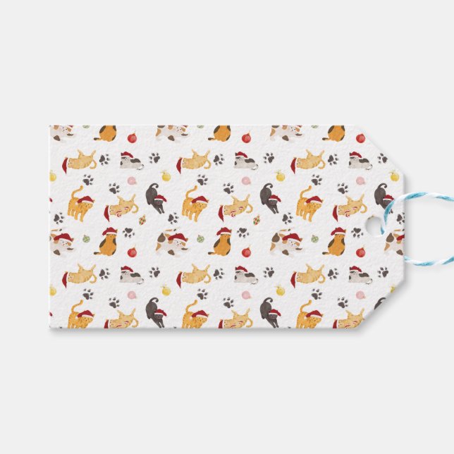 Cute Holiday Cat Pattern Gift Tags (Front (Horizontal))