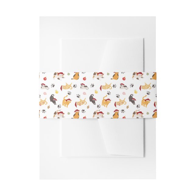 Cute Holiday Cat Pattern Invitation Belly Band (Front Example)