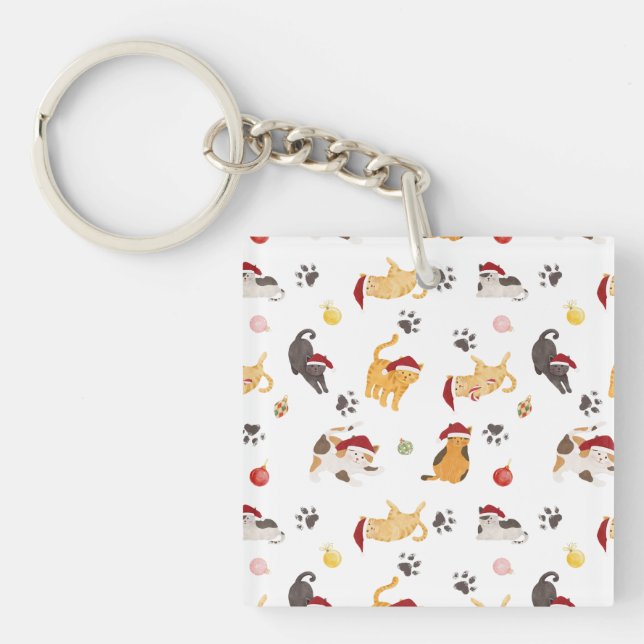 Cute Holiday Cat Pattern Keychain (Front)