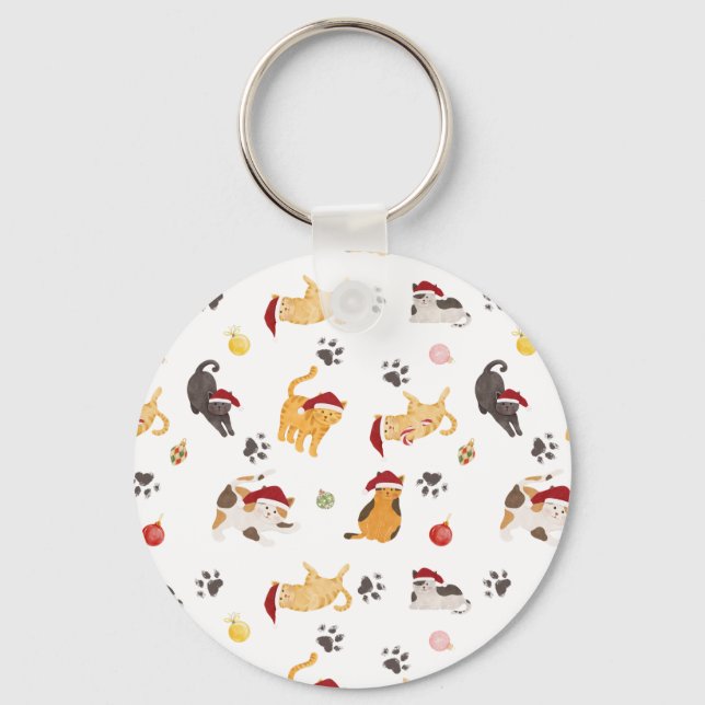 Cute Holiday Cat Pattern Keychain (Front)