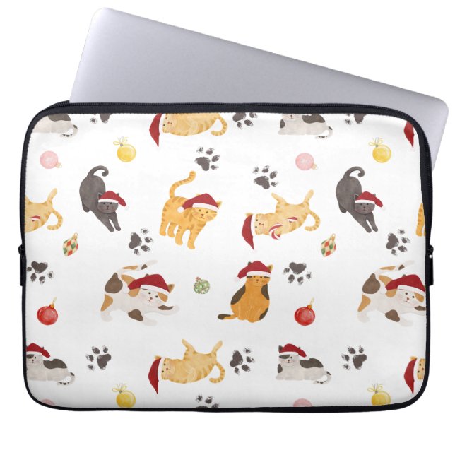 Cute Holiday Cat Pattern Laptop Sleeve (Front)