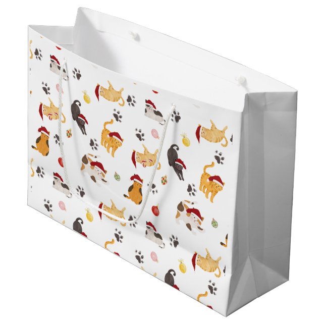 Cute Holiday Cat Pattern Large Gift Bag (Front Angled)