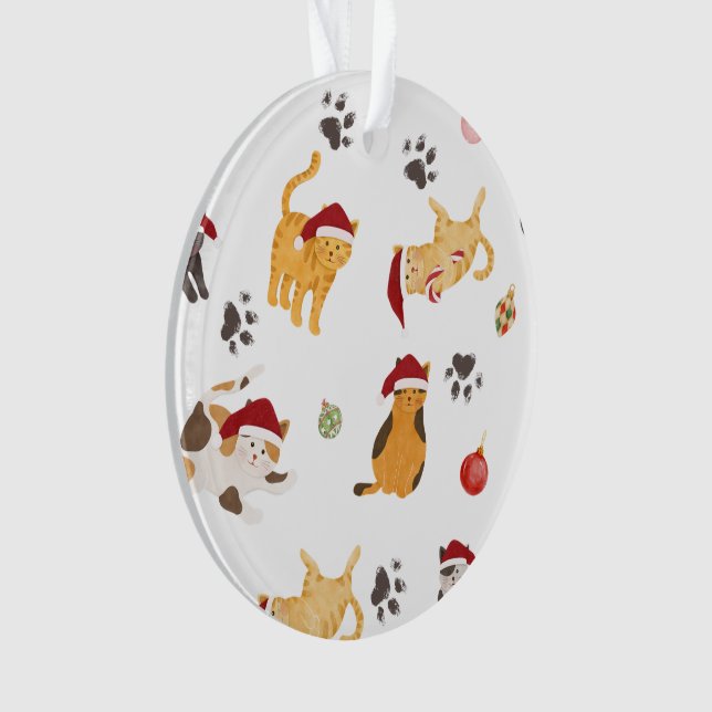 Cute Holiday Cat Pattern Ornament (Front)