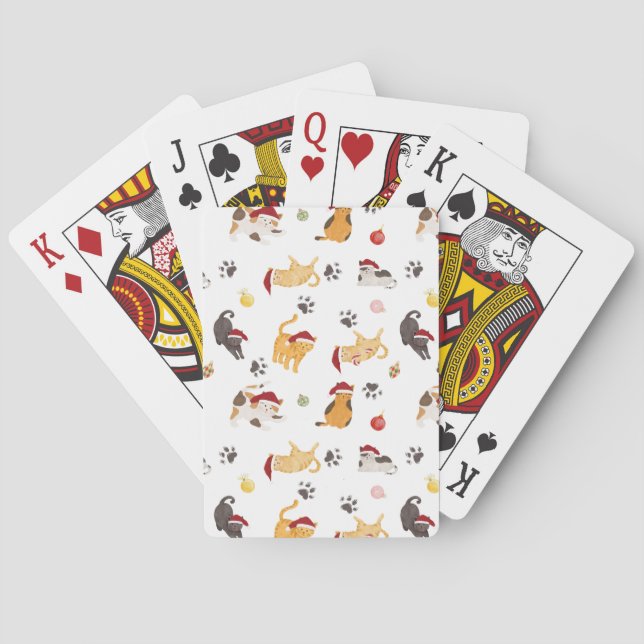 Cute Holiday Cat Pattern Poker Cards (Back)
