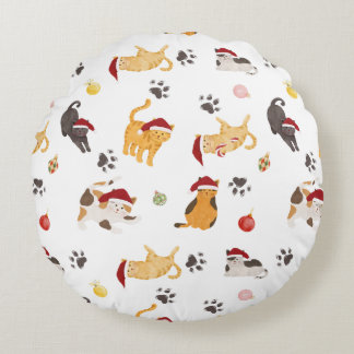 Cute Holiday Cat Pattern Round Pillow