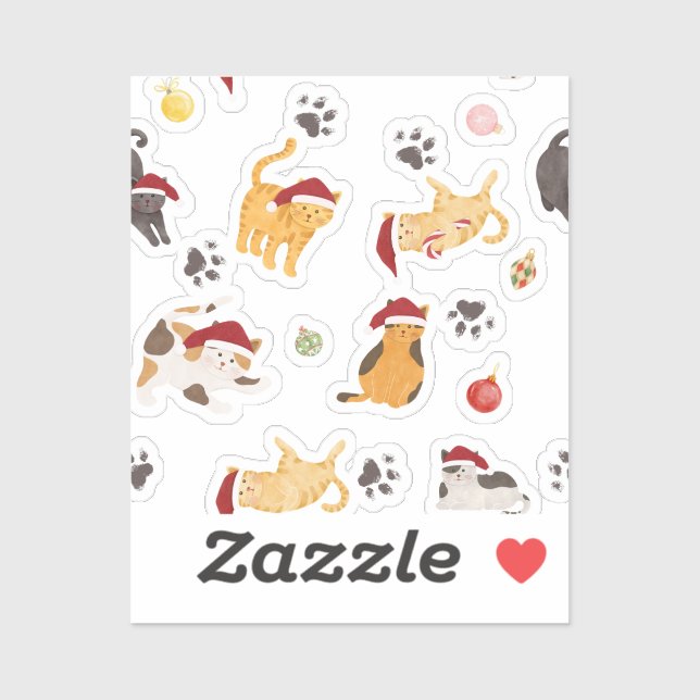 Cute Holiday Cat Pattern Sticker (Sheet)