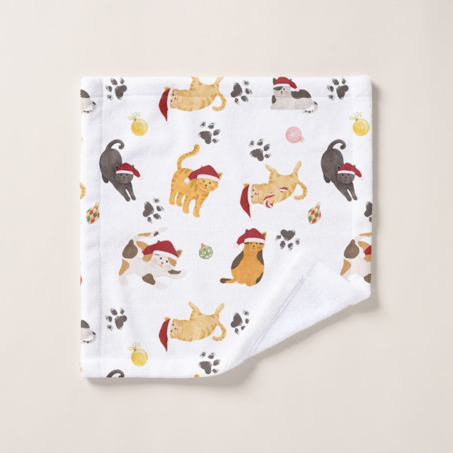 Cute Holiday Cat Pattern Wash Cloth (Wash Cloth)