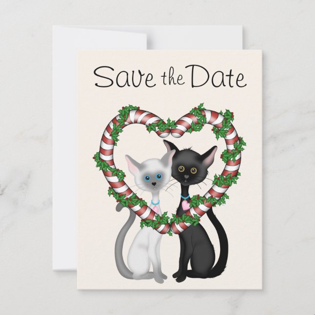 Cute Holiday Cats Save the Date Wedding Notice Invitation (Front)