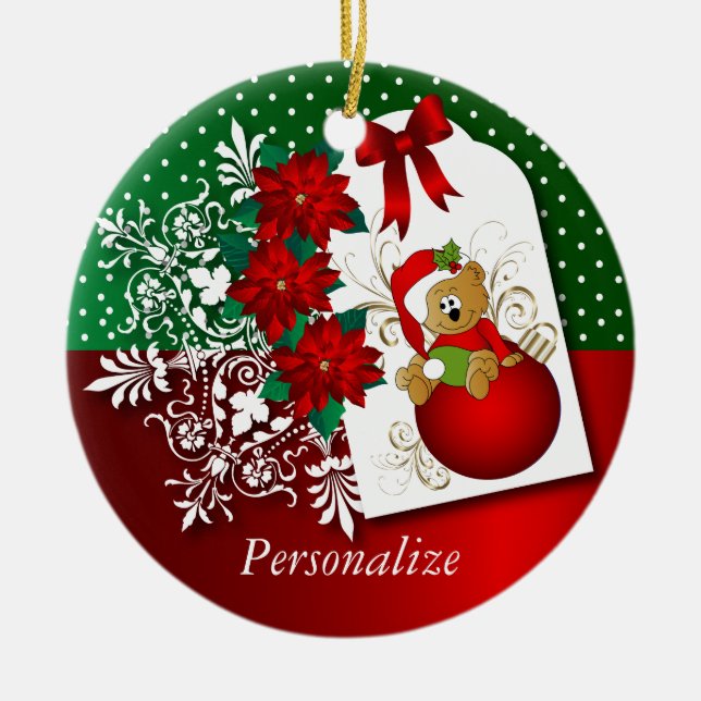 Cute Holiday Christmas Bear Ceramic Ornament (Front)