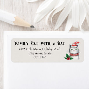Cute Holiday Christmas Cat in a Hat Label