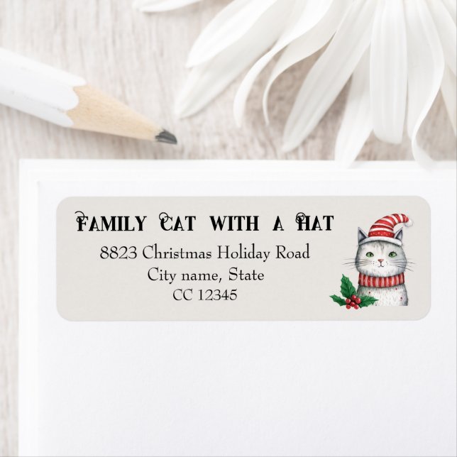 Cute Holiday Christmas Cat in a Hat  Label (Insitu)